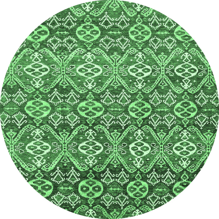 Round Machine Washable Abstract Emerald Green Modern Area Rugs, wshabs346emgrn