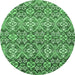 Round Machine Washable Abstract Emerald Green Modern Area Rugs, wshabs346emgrn