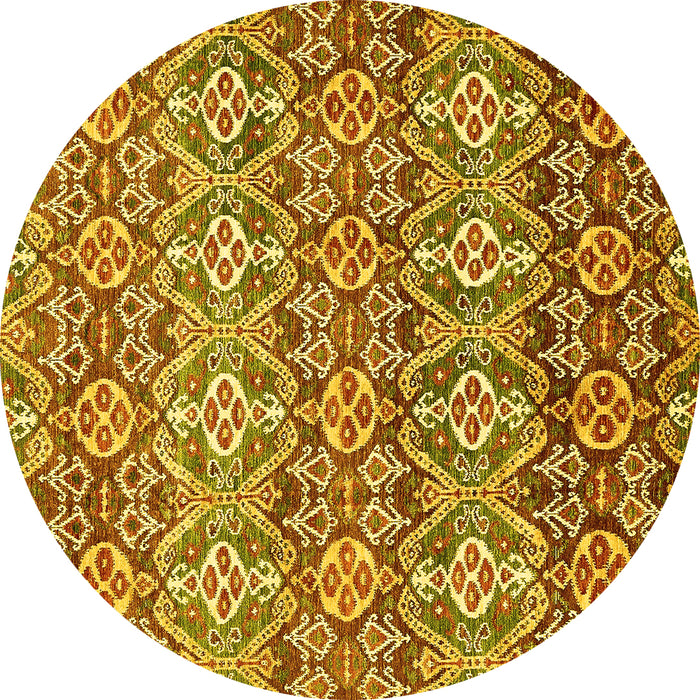 Round Machine Washable Abstract Yellow Modern Rug, wshabs346yw