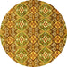 Round Machine Washable Abstract Yellow Modern Rug, wshabs346yw