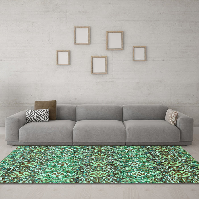 Machine Washable Abstract Turquoise Modern Area Rugs in a Living Room,, wshabs346turq