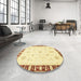 Round Machine Washable Abstract Sun Yellow Rug in a Office, wshabs3470