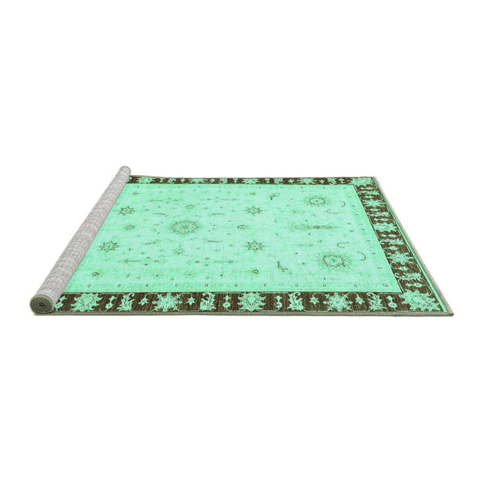 Sideview of Machine Washable Abstract Turquoise Modern Area Rugs, wshabs3470turq