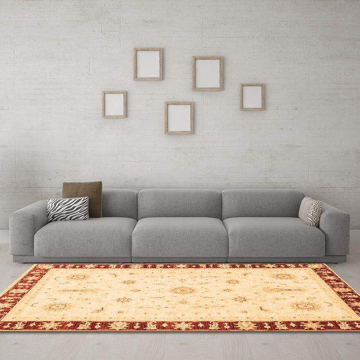 Machine Washable Abstract Orange Modern Area Rugs in a Living Room, wshabs3470org