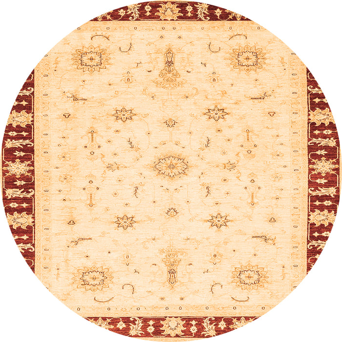 Round Machine Washable Abstract Orange Modern Area Rugs, wshabs3470org