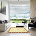 Square Abstract Sun Yellow Modern Rug in a Living Room, abs3470