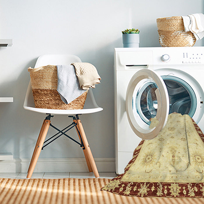 Machine Washable Abstract Sun Yellow Rug in a Washing Machine, wshabs3470