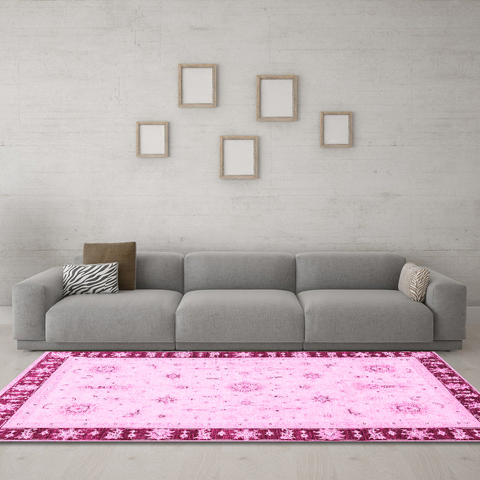 Machine Washable Abstract Pink Modern Rug in a Living Room, wshabs3470pnk