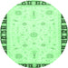 Round Machine Washable Abstract Emerald Green Modern Area Rugs, wshabs3470emgrn