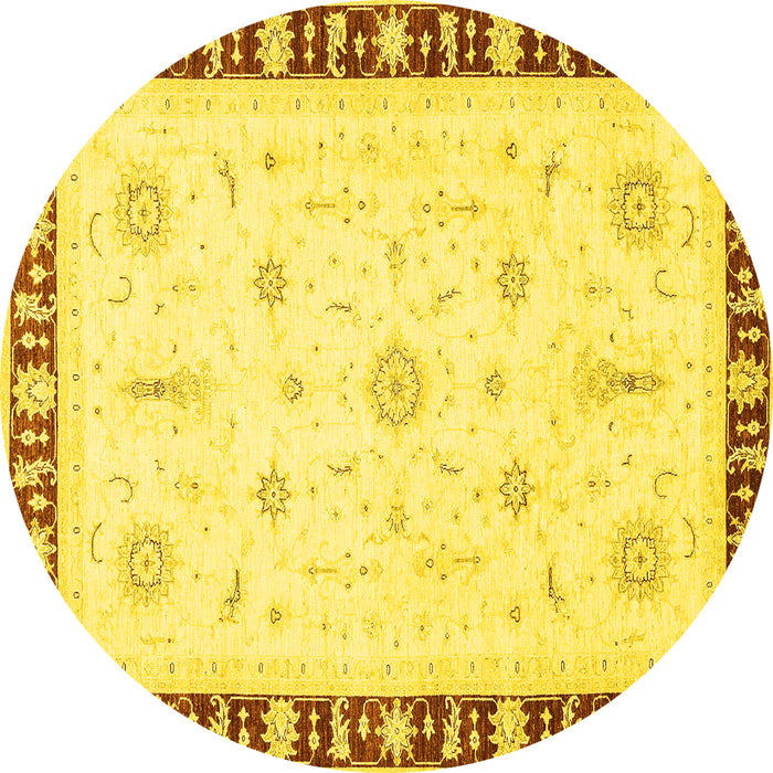Round Machine Washable Abstract Yellow Modern Rug, wshabs3470yw