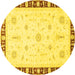 Round Machine Washable Abstract Yellow Modern Rug, wshabs3470yw