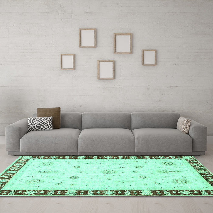 Machine Washable Abstract Turquoise Modern Area Rugs in a Living Room,, wshabs3470turq