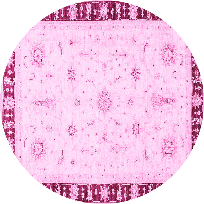 Round Machine Washable Abstract Pink Modern Rug, wshabs3470pnk