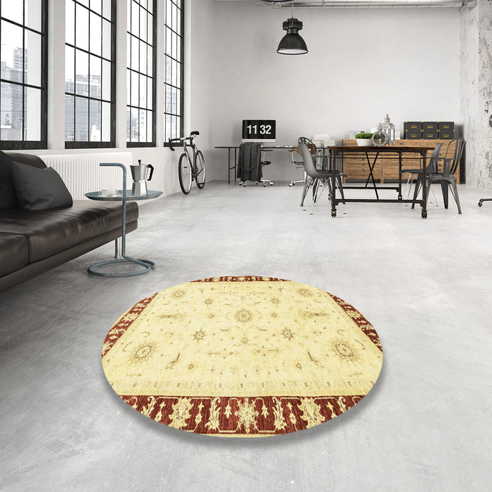 Round Abstract Sun Yellow Modern Rug in a Office, abs3470