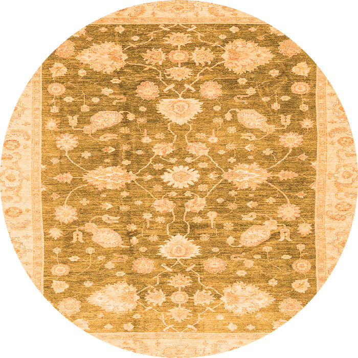 Round Machine Washable Oriental Orange Traditional Area Rugs, wshabs3471org