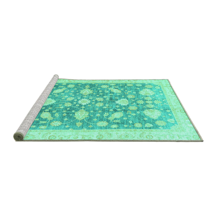 Sideview of Machine Washable Oriental Turquoise Traditional Area Rugs, wshabs3471turq