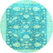 Round Machine Washable Oriental Light Blue Traditional Rug, wshabs3471lblu