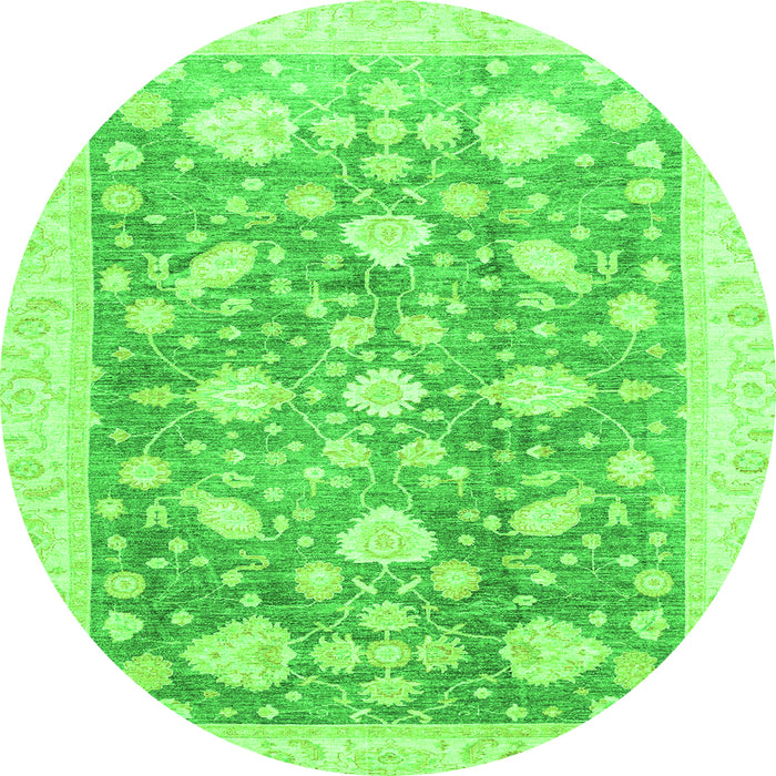 Round Machine Washable Oriental Green Traditional Area Rugs, wshabs3471grn