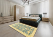 Machine Washable Abstract Mustard Yellow Rug in a Bedroom, wshabs3471