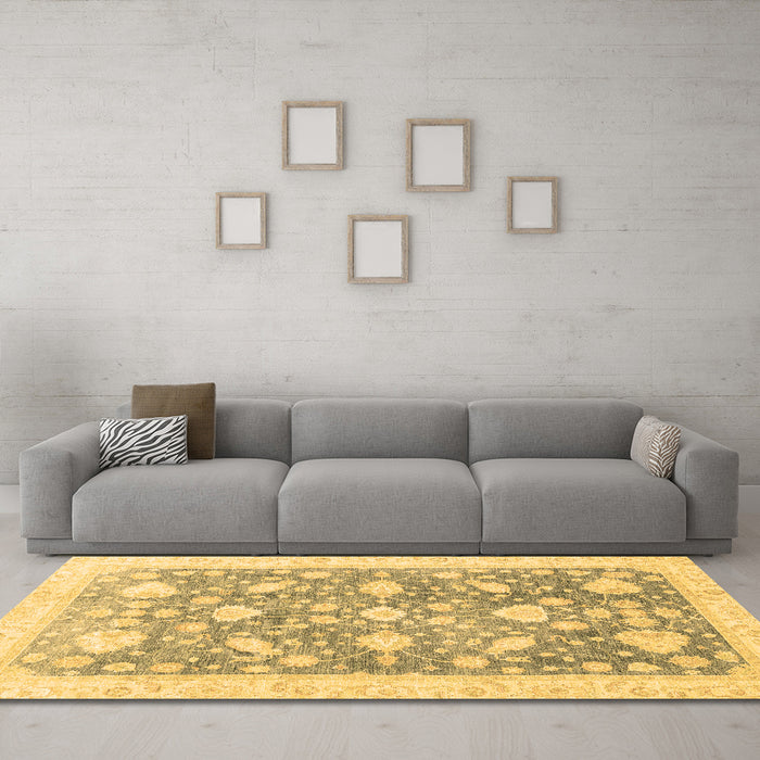 Machine Washable Oriental Brown Traditional Rug in a Living Room,, wshabs3471brn