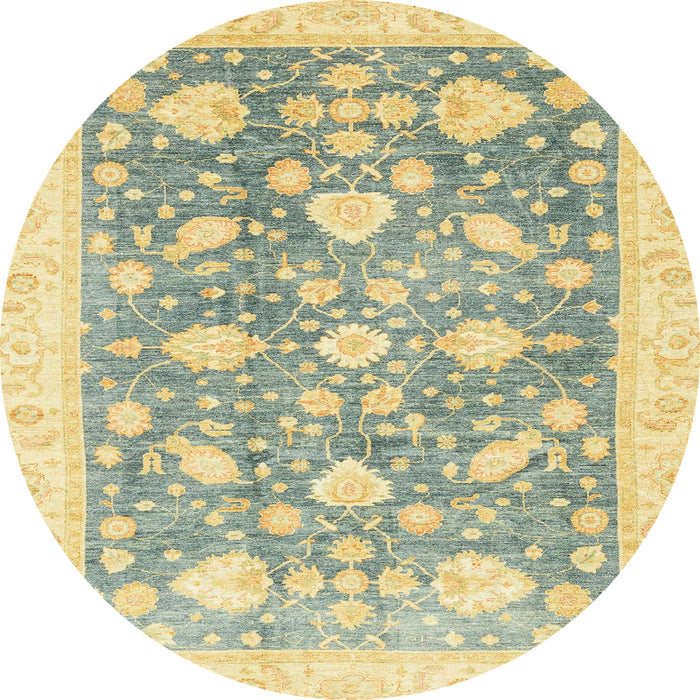 Round Abstract Mustard Yellow Oriental Rug, abs3471