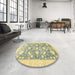 Round Machine Washable Abstract Mustard Yellow Rug in a Office, wshabs3471