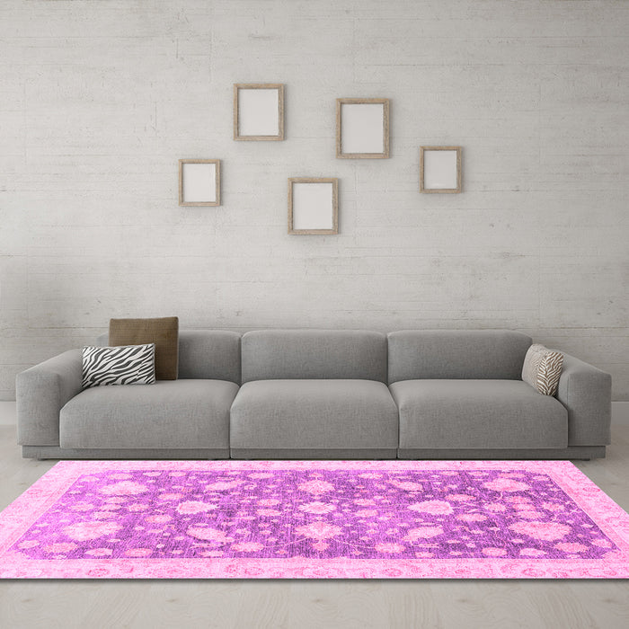 Machine Washable Oriental Pink Traditional Rug in a Living Room, wshabs3471pnk