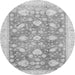 Round Machine Washable Oriental Gray Traditional Rug, wshabs3471gry