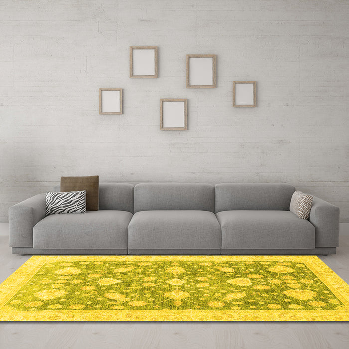 Machine Washable Oriental Yellow Traditional Rug in a Living Room, wshabs3471yw