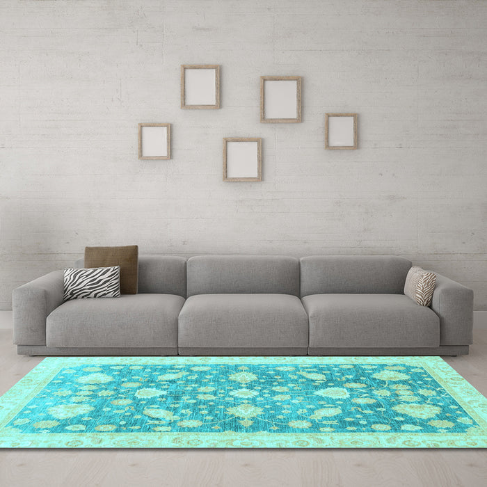 Machine Washable Oriental Light Blue Traditional Rug in a Living Room, wshabs3471lblu