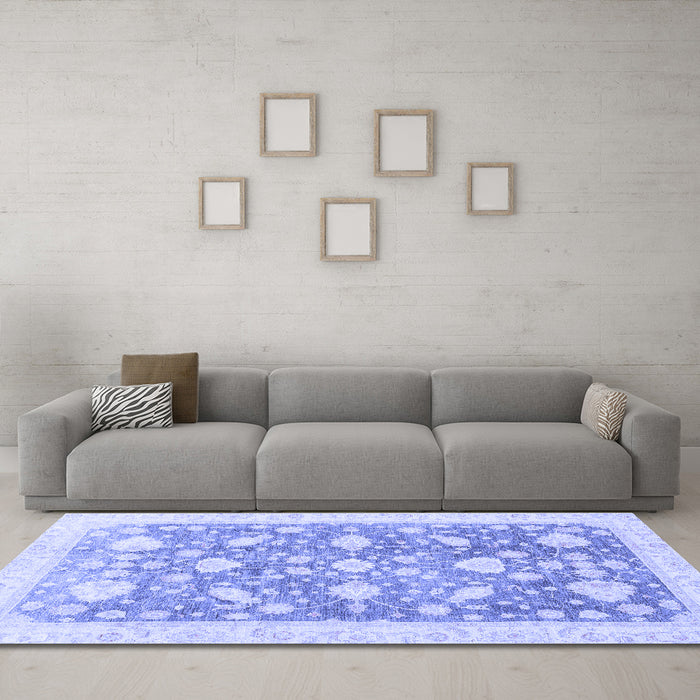 Machine Washable Oriental Blue Traditional Rug in a Living Room, wshabs3471blu
