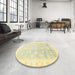 Round Machine Washable Abstract Sun Yellow Rug in a Office, wshabs3472