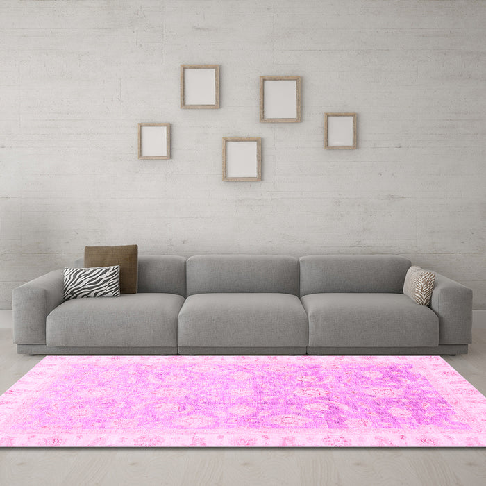 Machine Washable Oriental Pink Traditional Rug in a Living Room, wshabs3472pnk