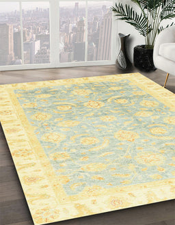Abstract Sun Yellow Oriental Rug in Family Room, abs3472