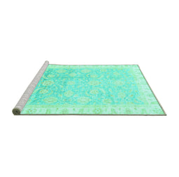 Sideview of Machine Washable Oriental Turquoise Traditional Area Rugs, wshabs3472turq