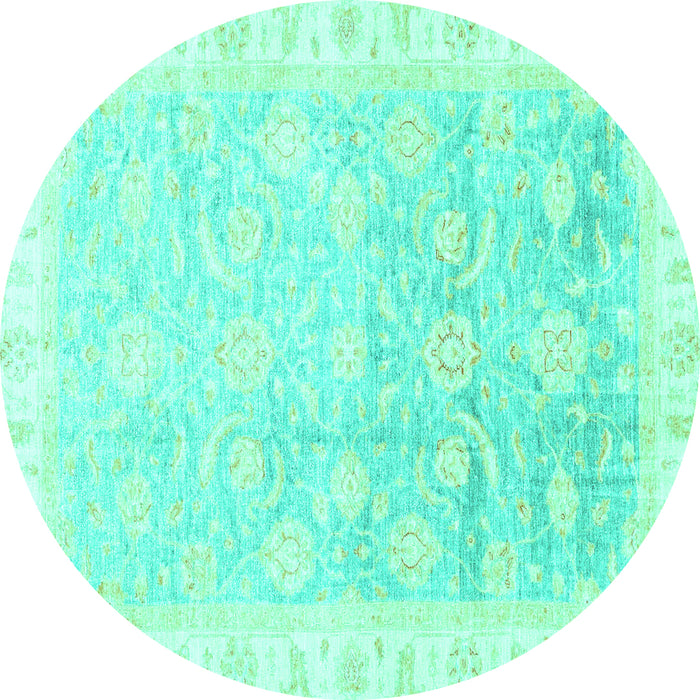 Round Machine Washable Oriental Turquoise Traditional Area Rugs, wshabs3472turq