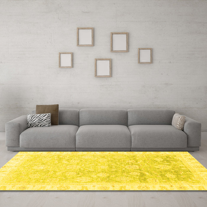 Machine Washable Oriental Yellow Traditional Rug in a Living Room, wshabs3472yw