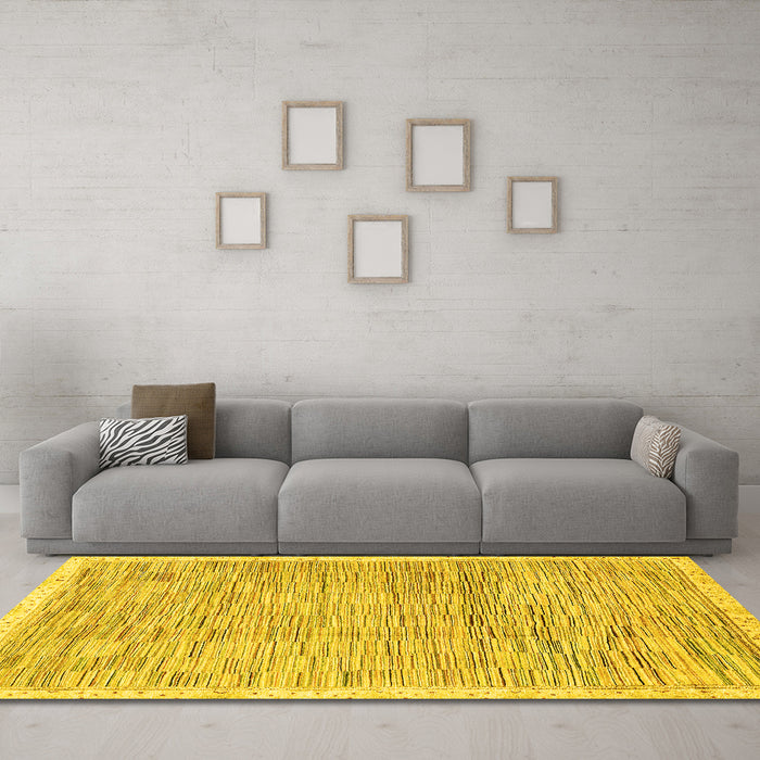 Machine Washable Abstract Yellow Modern Rug in a Living Room, wshabs3473yw