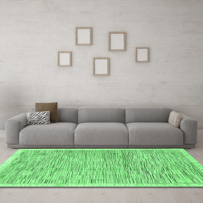 Machine Washable Abstract Emerald Green Modern Area Rugs in a Living Room,, wshabs3473emgrn