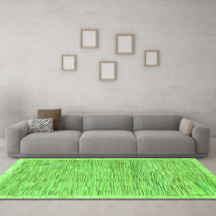 Machine Washable Abstract Green Modern Area Rugs in a Living Room,, wshabs3473grn
