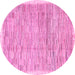 Round Machine Washable Abstract Pink Modern Rug, wshabs3473pnk