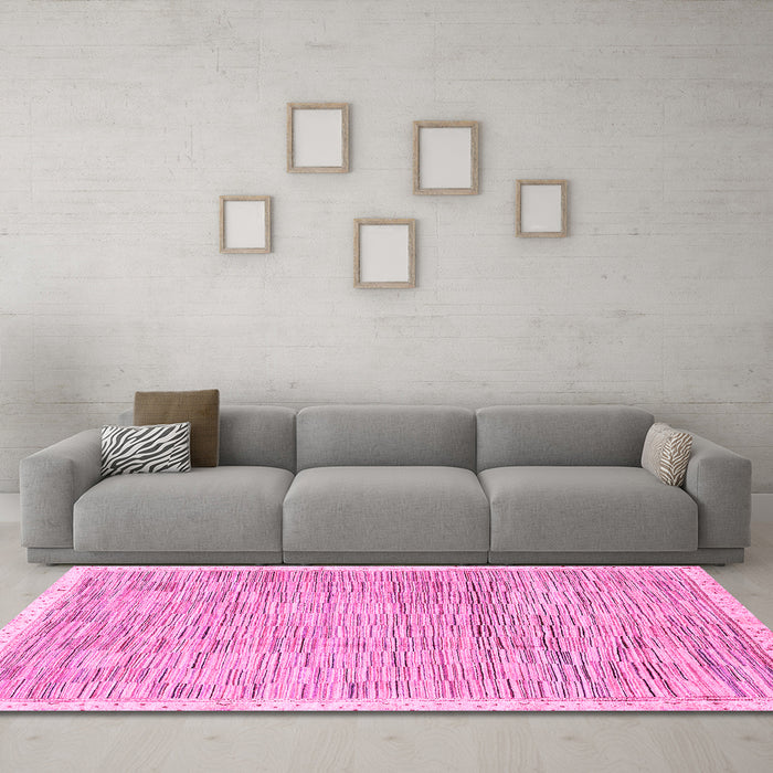 Machine Washable Abstract Pink Modern Rug in a Living Room, wshabs3473pnk