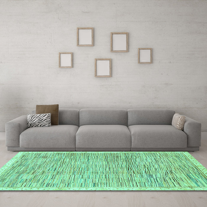 Machine Washable Abstract Turquoise Modern Area Rugs in a Living Room,, wshabs3473turq