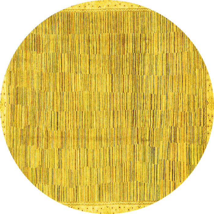 Round Machine Washable Abstract Yellow Modern Rug, wshabs3473yw
