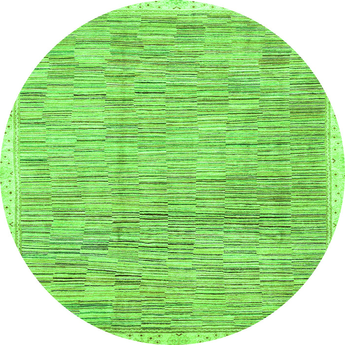 Round Machine Washable Abstract Green Modern Area Rugs, wshabs3473grn