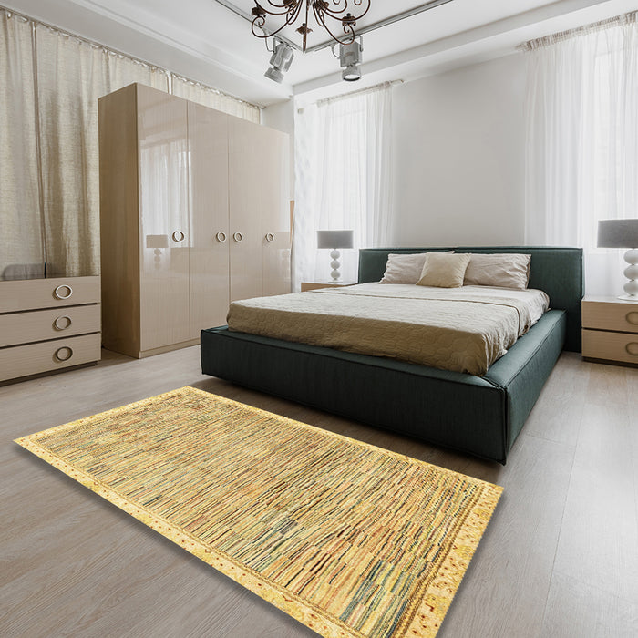 Abstract Cinnamon Brown Modern Rug in a Bedroom, abs3473