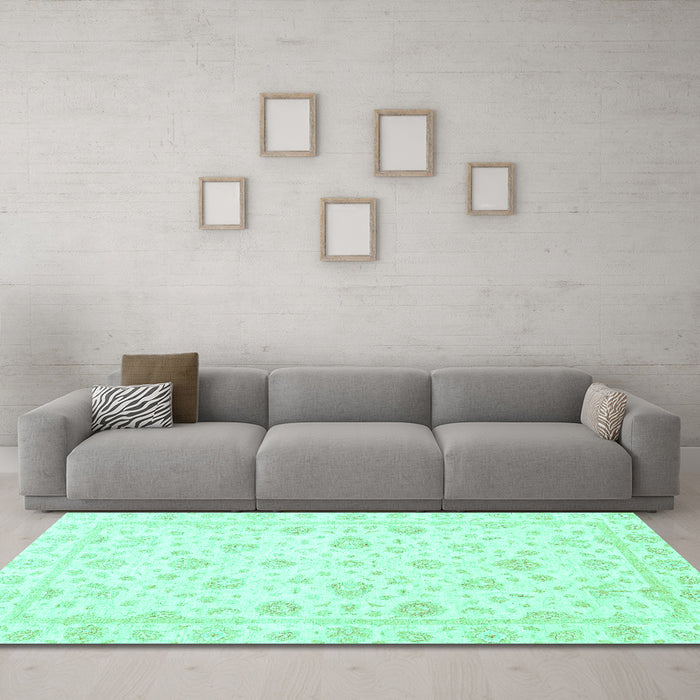 Machine Washable Oriental Turquoise Traditional Area Rugs in a Living Room,, wshabs3474turq