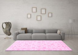 Machine Washable Oriental Pink Traditional Rug in a Living Room, wshabs3474pnk