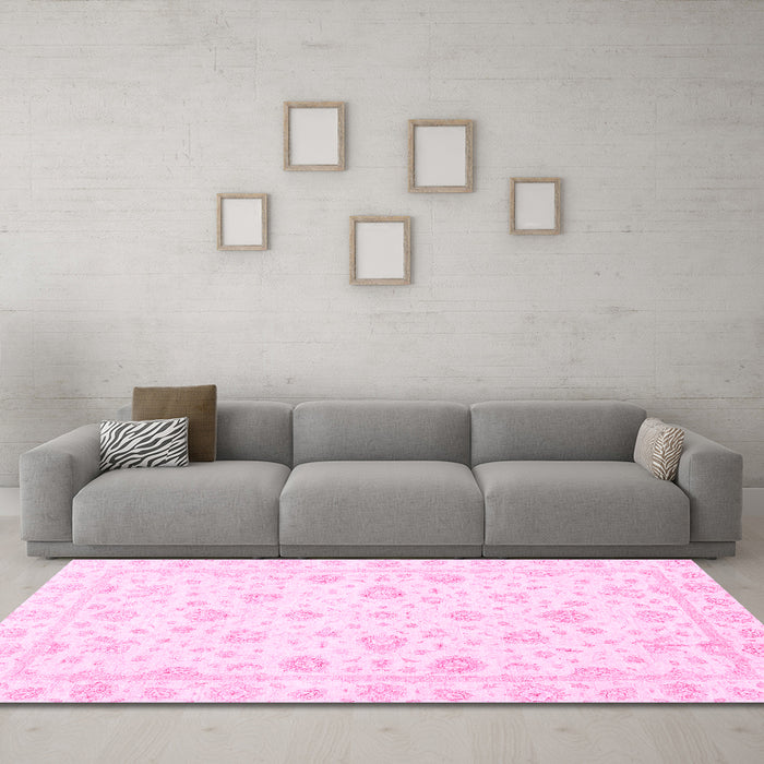 Machine Washable Oriental Pink Traditional Rug in a Living Room, wshabs3474pnk