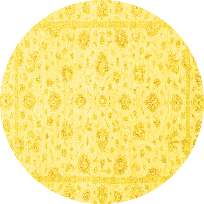 Round Machine Washable Oriental Yellow Traditional Rug, wshabs3474yw